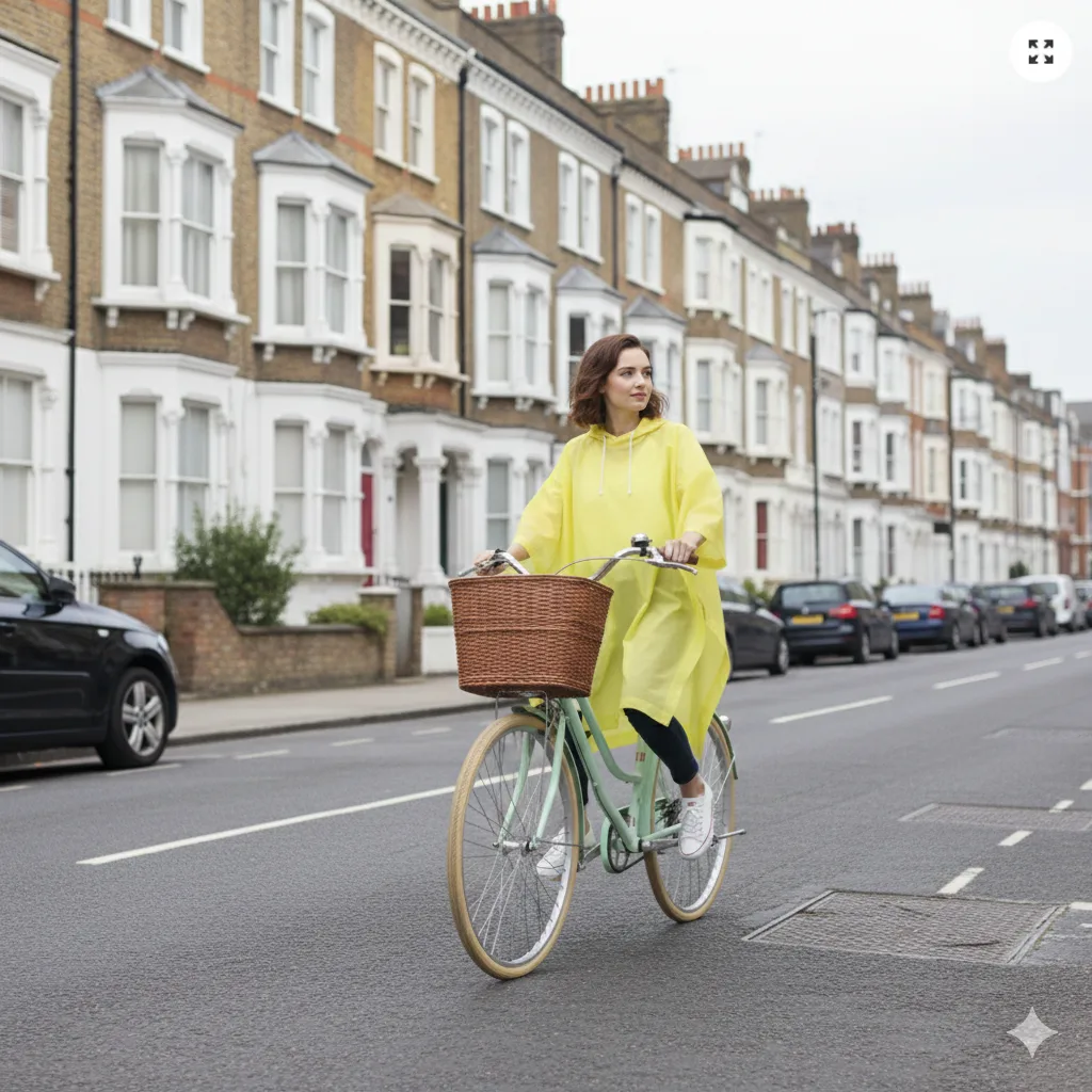 Yellow festival poncho packed small and easy to carry