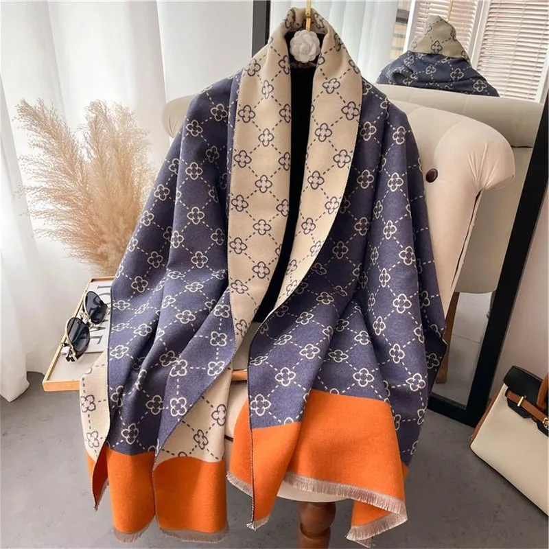 Poncho Cashmere « Navy Orange »