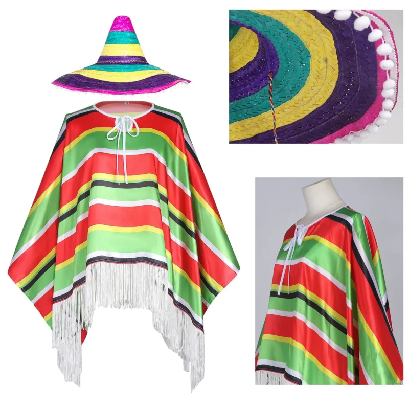 Poncho Mexican « Serape Fiesta + Sombrero » - Image 8