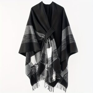 Poncho Women « Loom Check Black and White »