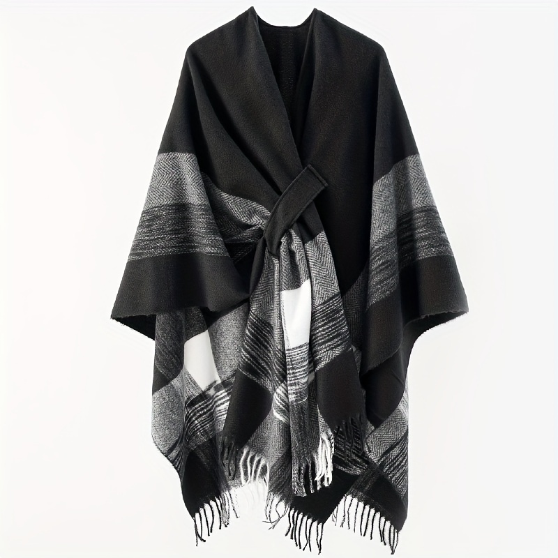 Poncho Women « Loom Check Black and White »