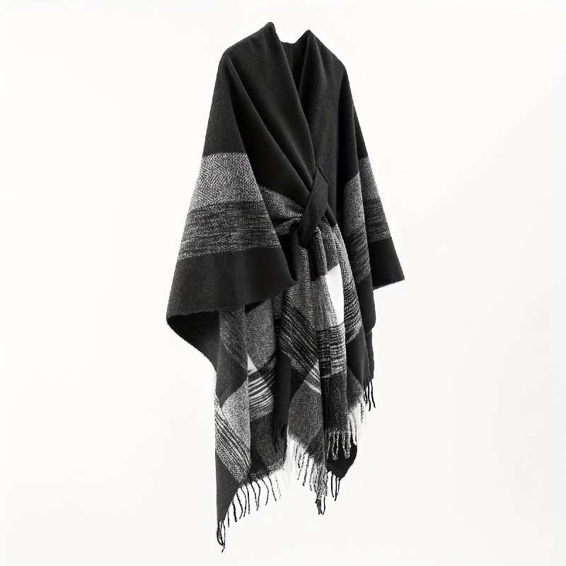 Poncho Women « Loom Check Black and White » - Image 2