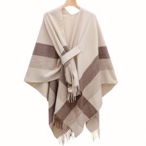 Poncho Women « Loom Check Beige »