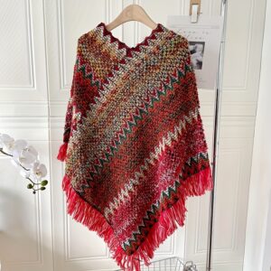 Poncho Women « Boho Knit Red »