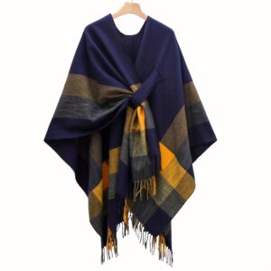 Poncho Women « Loom Check Navy Blue »
