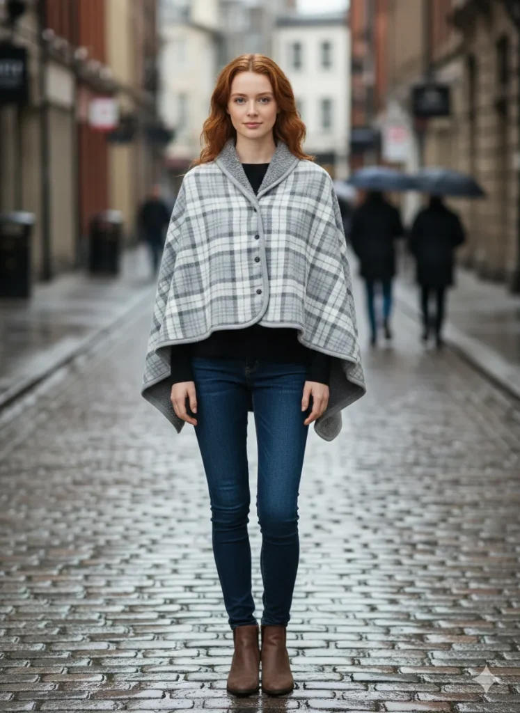 Poncho Women « Grey Plaid » — Comfort without stiffness