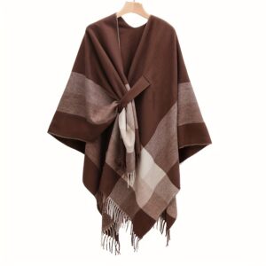 Poncho Women « Loom Check Brown »