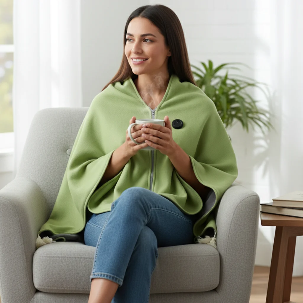 Heated Poncho “CozyTherm” – Wearable USB Heated Cape for Cold Days - Image 6