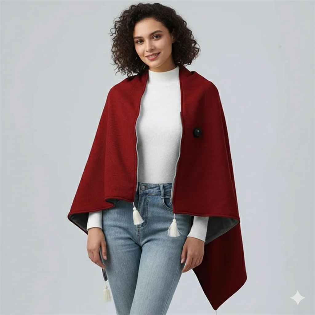 Heated Poncho “CozyTherm” – Wearable USB Heated Cape for Cold Days - Image 7