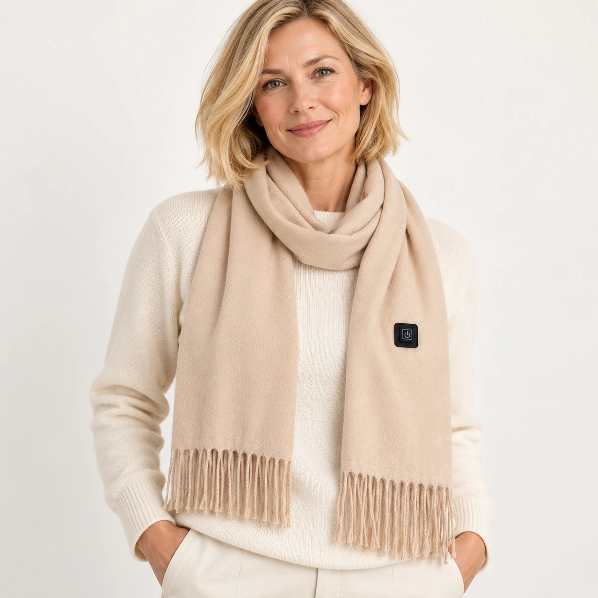 WarmWrap heated scarf in beige — front