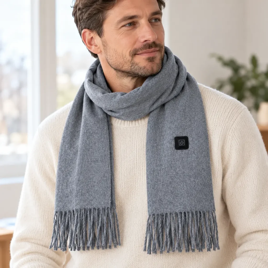 WarmWrap heated scarf in grey — usage