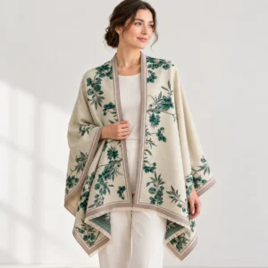 BloomWrap women's floral poncho shawl — green