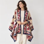 BloomWrap women's floral poncho shawl — red