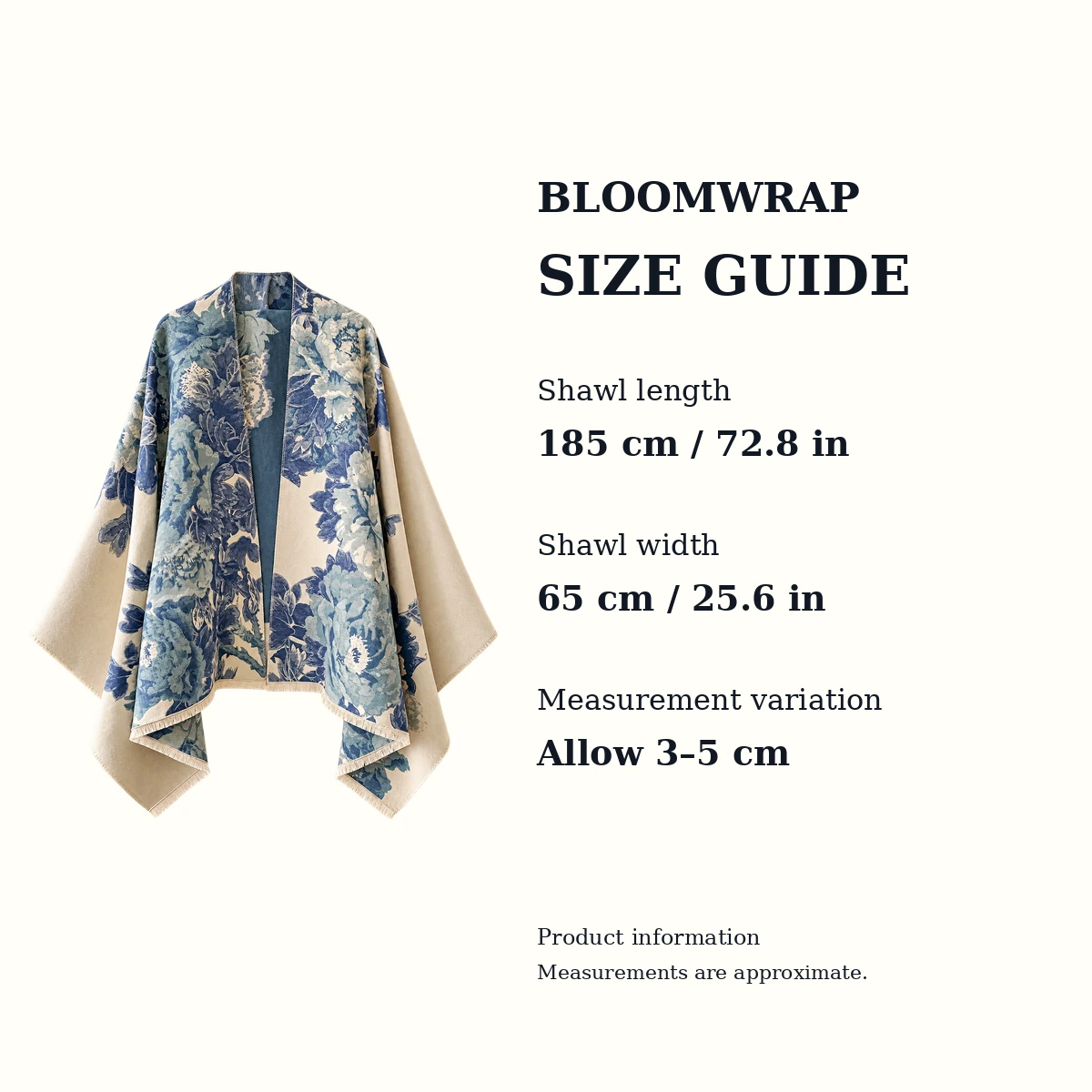 BloomWrap women's floral poncho shawl size and fit guide