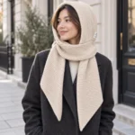FrostHood knitted hooded scarf — beige
