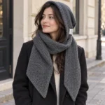 FrostHood knitted hooded scarf — grey