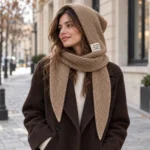 FrostHood knitted hooded scarf — khaki