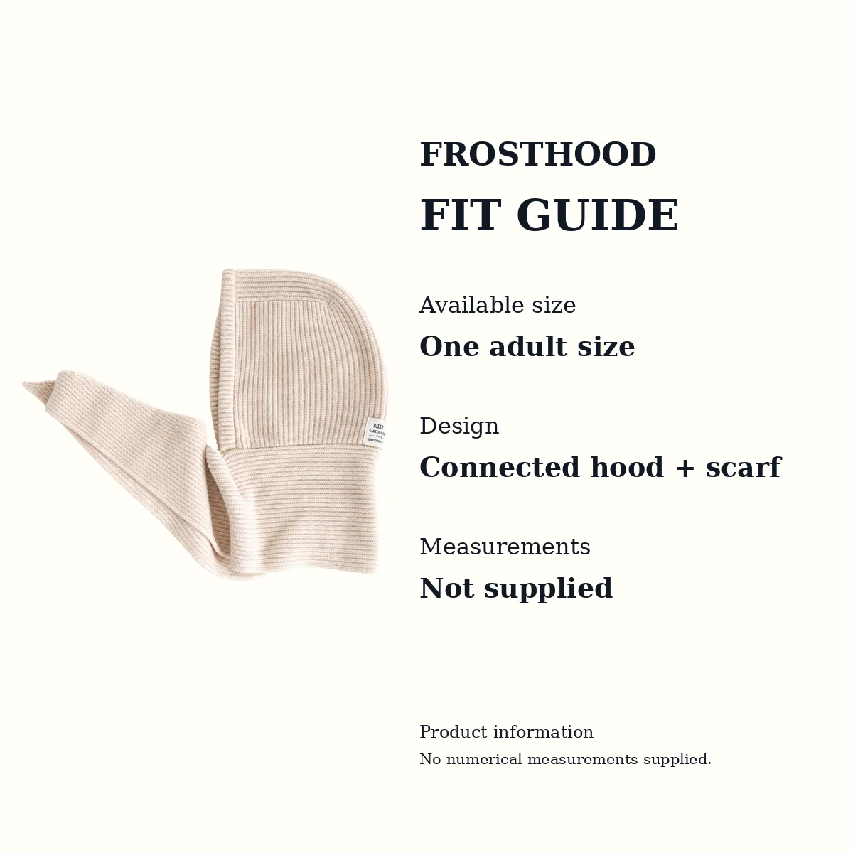 FrostHood knitted hooded scarf size and fit guide