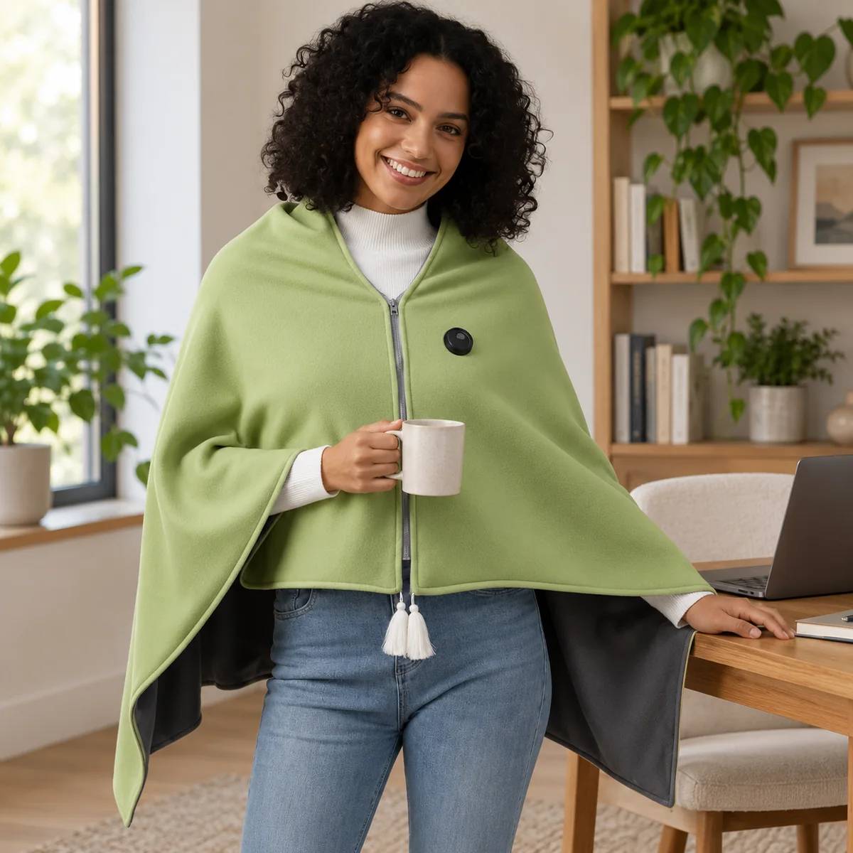 Heated Poncho CozyTherm – Wearable USB Heated Cape for Cold Days — second lifestyle view