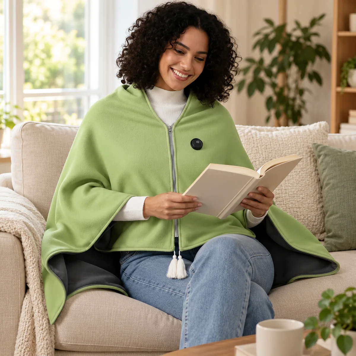 Heated Poncho CozyTherm – Wearable USB Heated Cape for Cold Days — lifestyle view outdoors