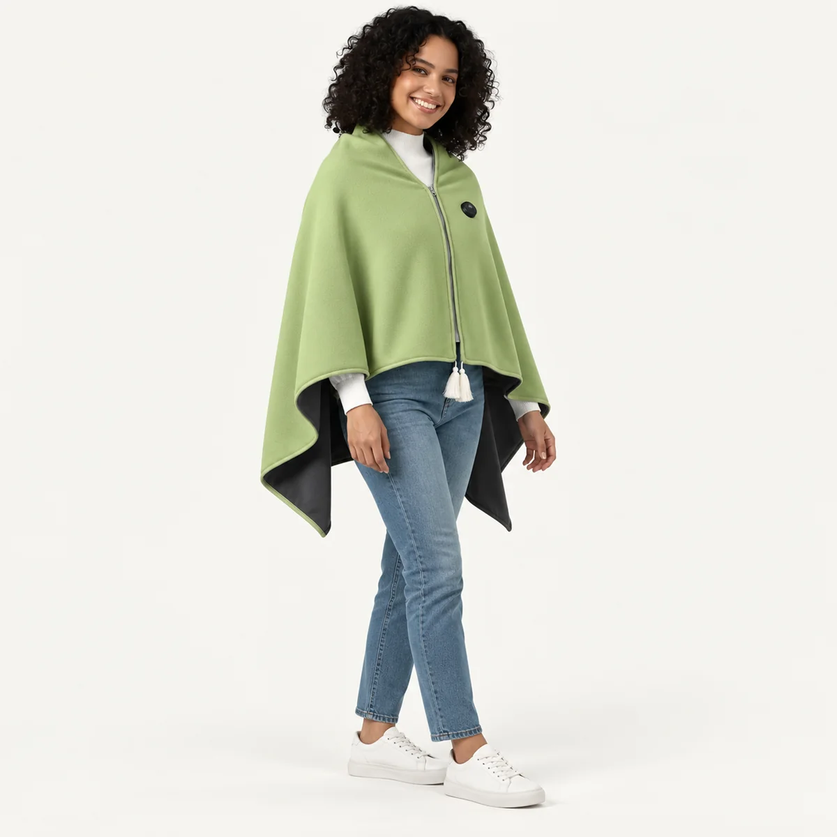 Heated Poncho CozyTherm – Wearable USB Heated Cape for Cold Days — three-quarter view