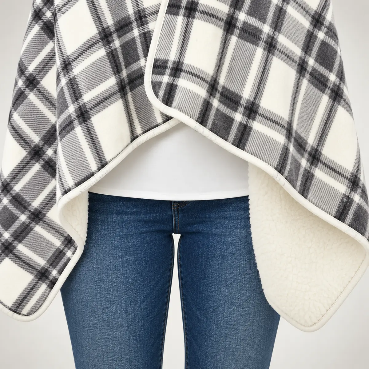 Heated Poncho EliteHeat – USB Wearable Heated Cape for Winter — lower edge and fabric detail