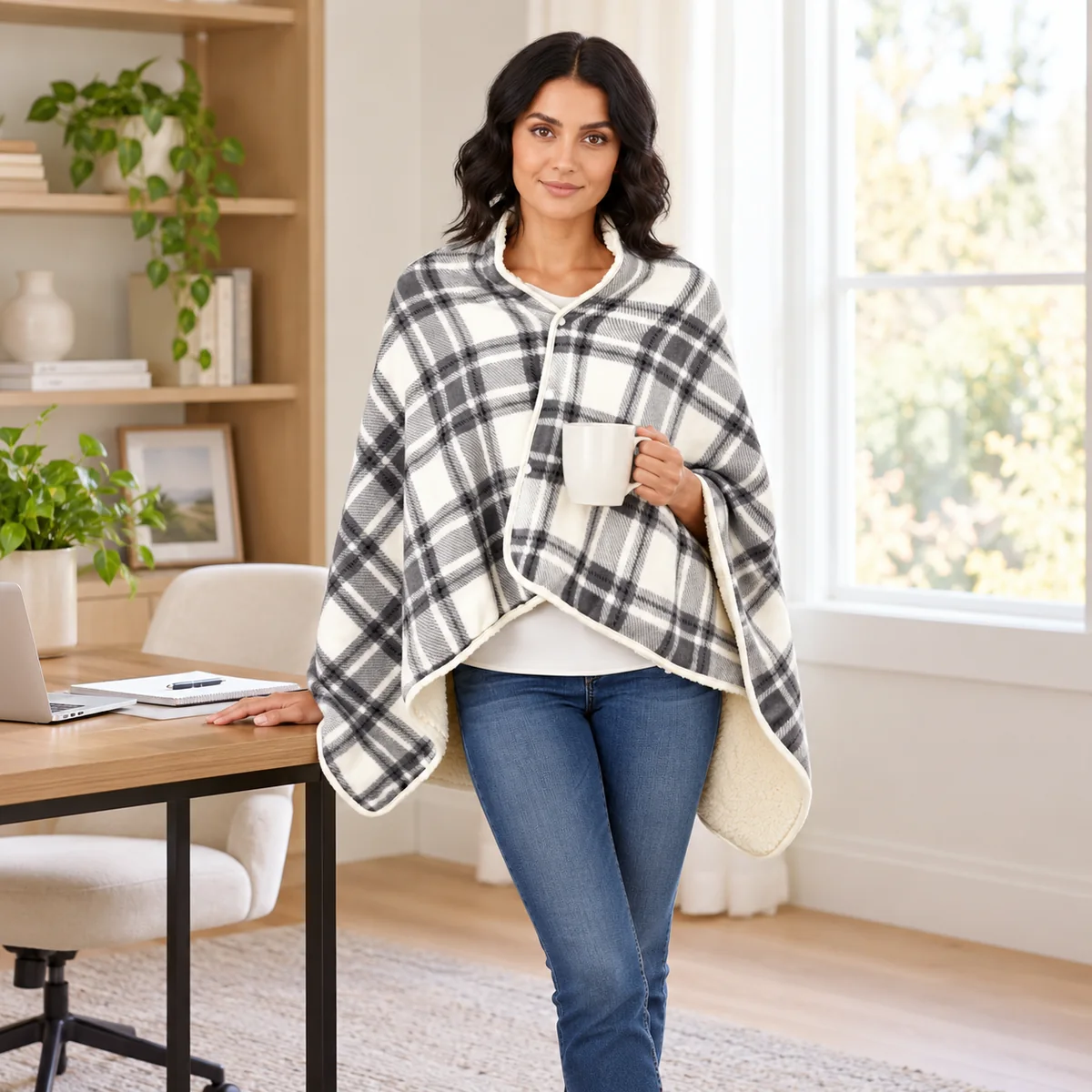 Heated Poncho EliteHeat – USB Wearable Heated Cape for Winter — second lifestyle view