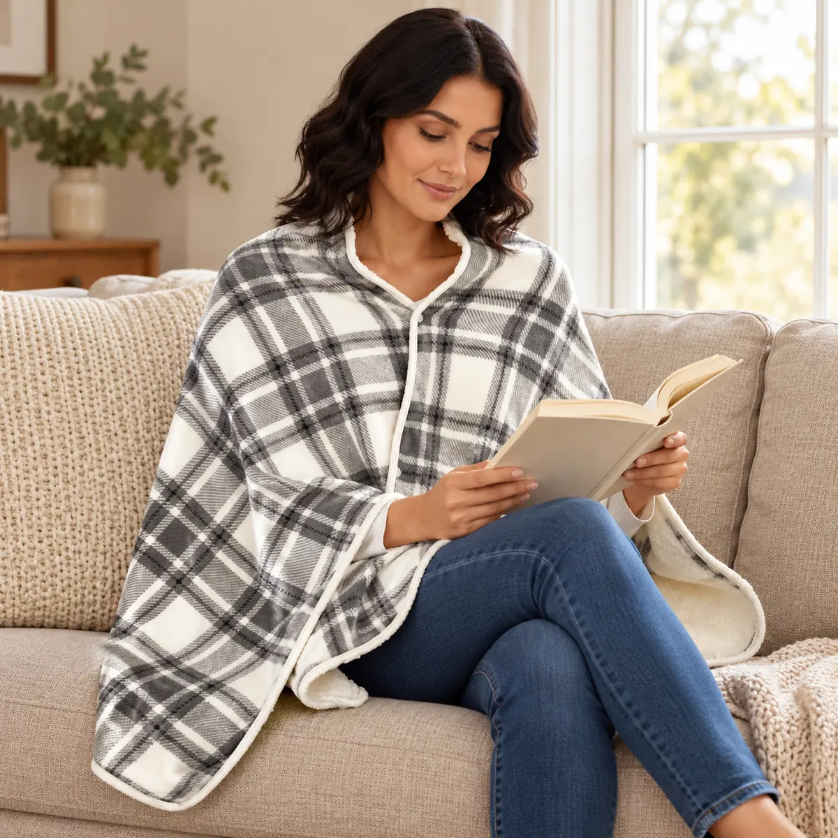 Heated Poncho EliteHeat – USB Wearable Heated Cape for Winter — lifestyle view outdoors