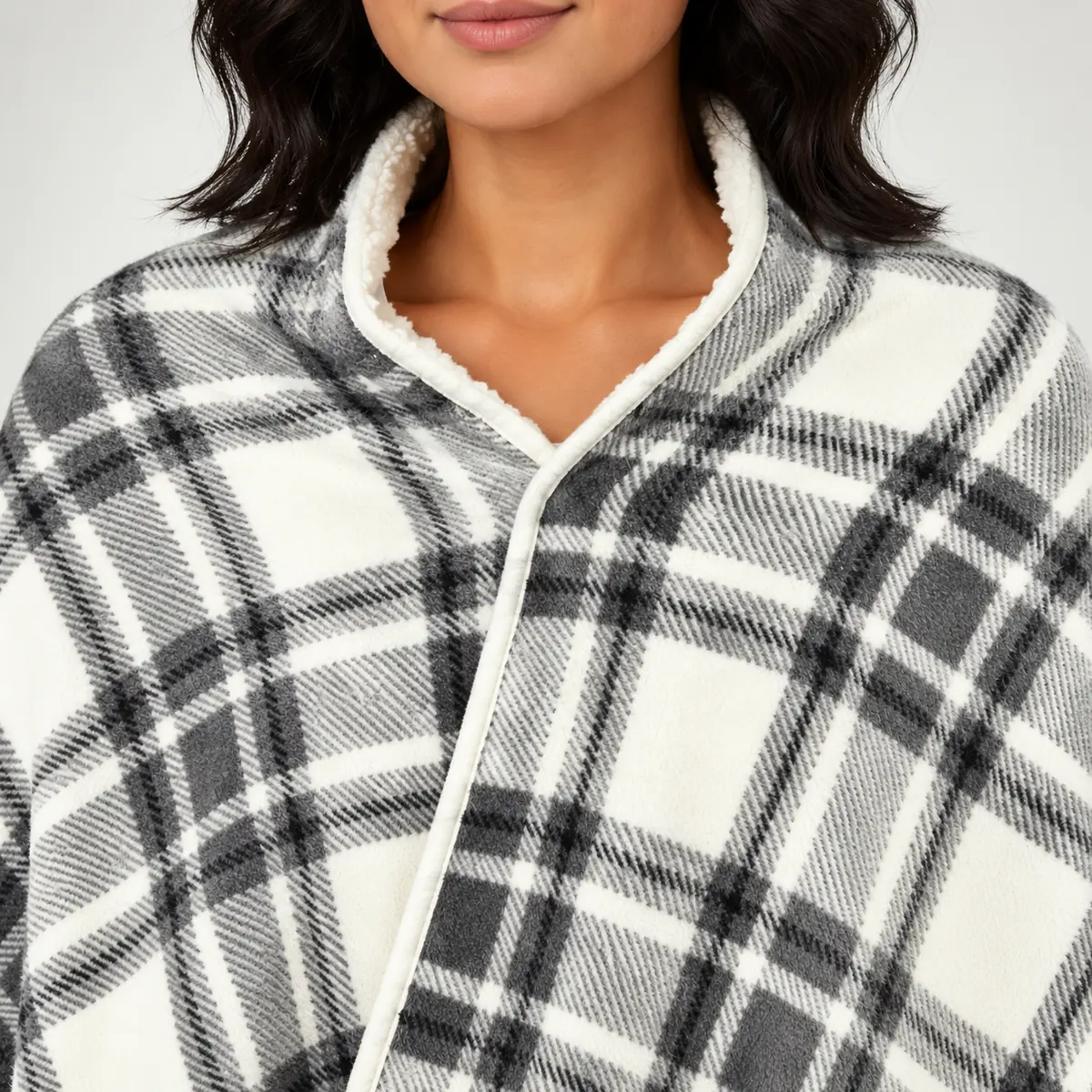 Heated Poncho EliteHeat – USB Wearable Heated Cape for Winter — neckline and fabric detail