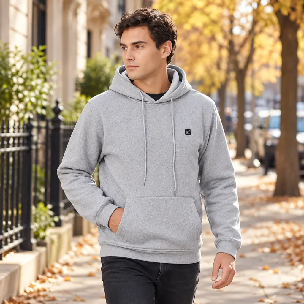 HeatHood heated hoodie in grey — story 1