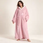LongLounge extra long blanket hoodie in blush pink — full length front view
