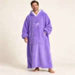 LongLounge extra long blanket hoodie in lavender — full length front view