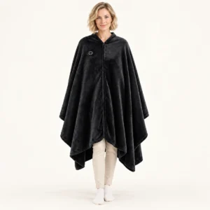 NightCozy black heated blanket cape – Front view