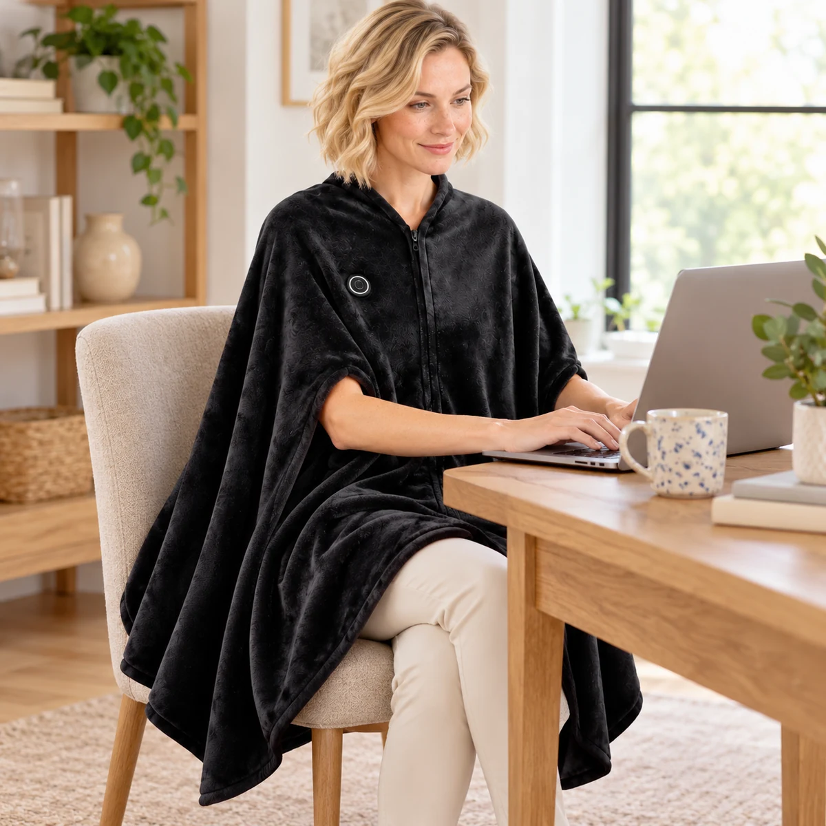 NightCozy black heated blanket cape – Working at home