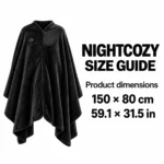 NightCozy black heated blanket cape – Size guide – 150 × 80 cm