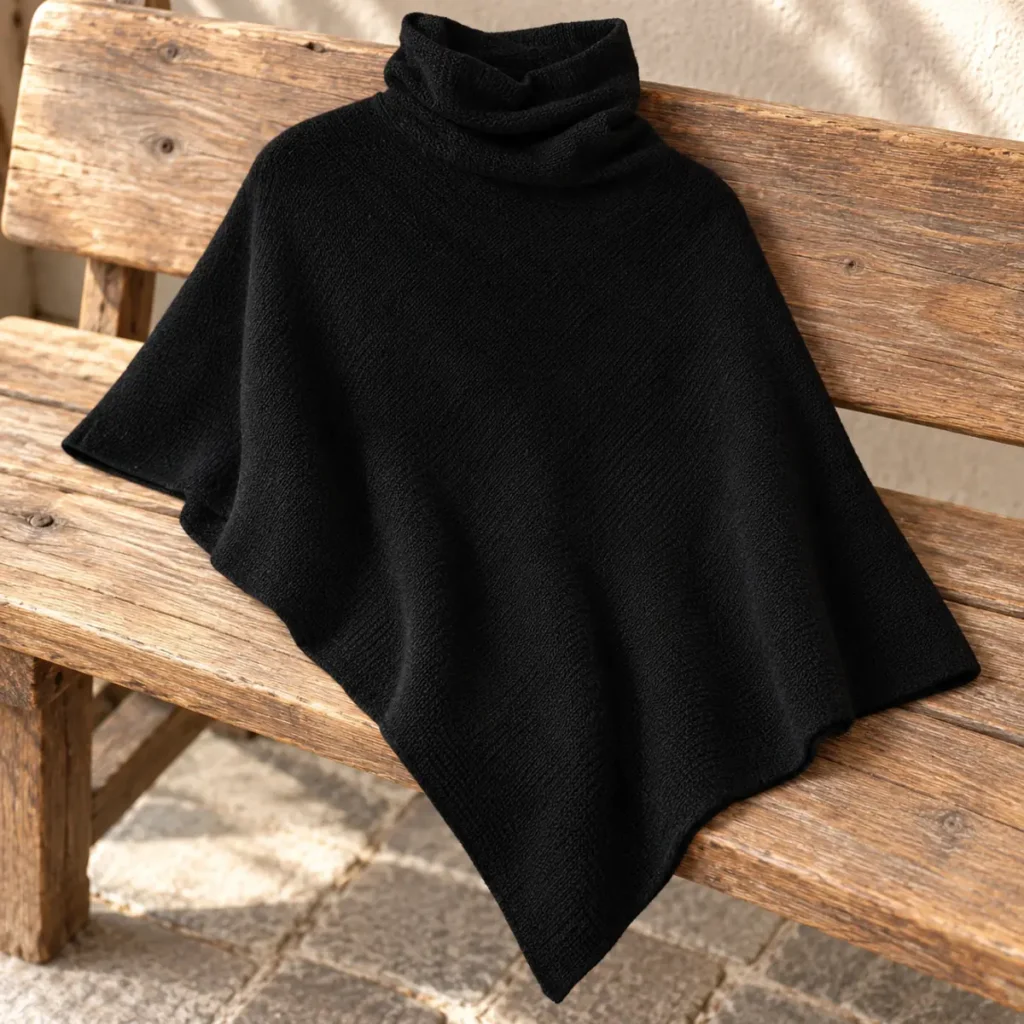 poncho cashmere black luxe construction detail