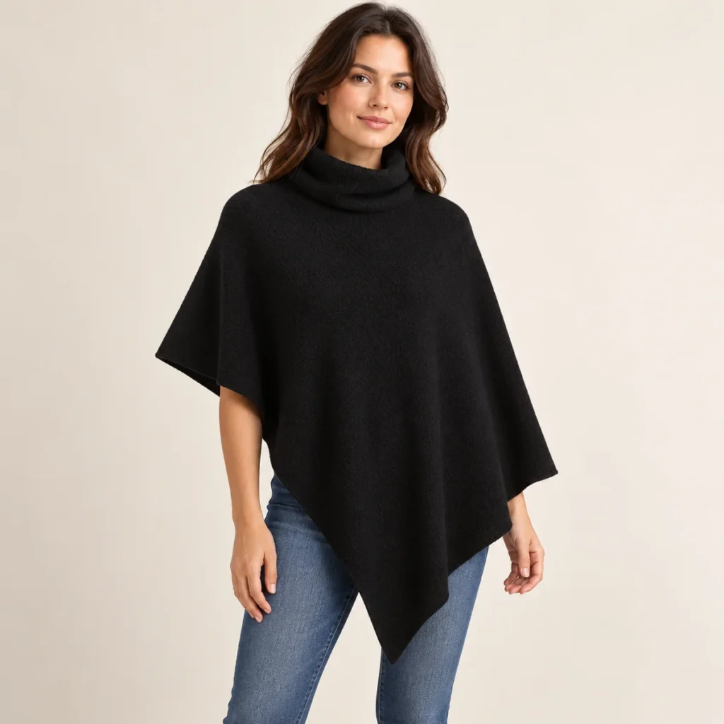 poncho cashmere black luxe fit and drape