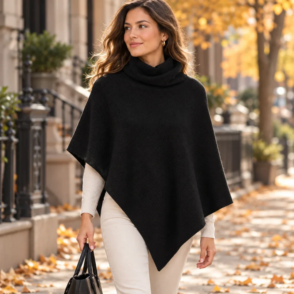 poncho cashmere black luxe lifestyle