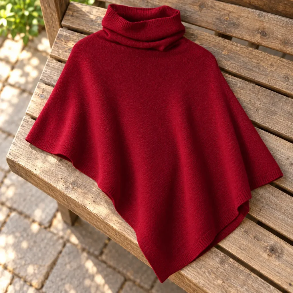 poncho cashmere burgundy chic construction detail