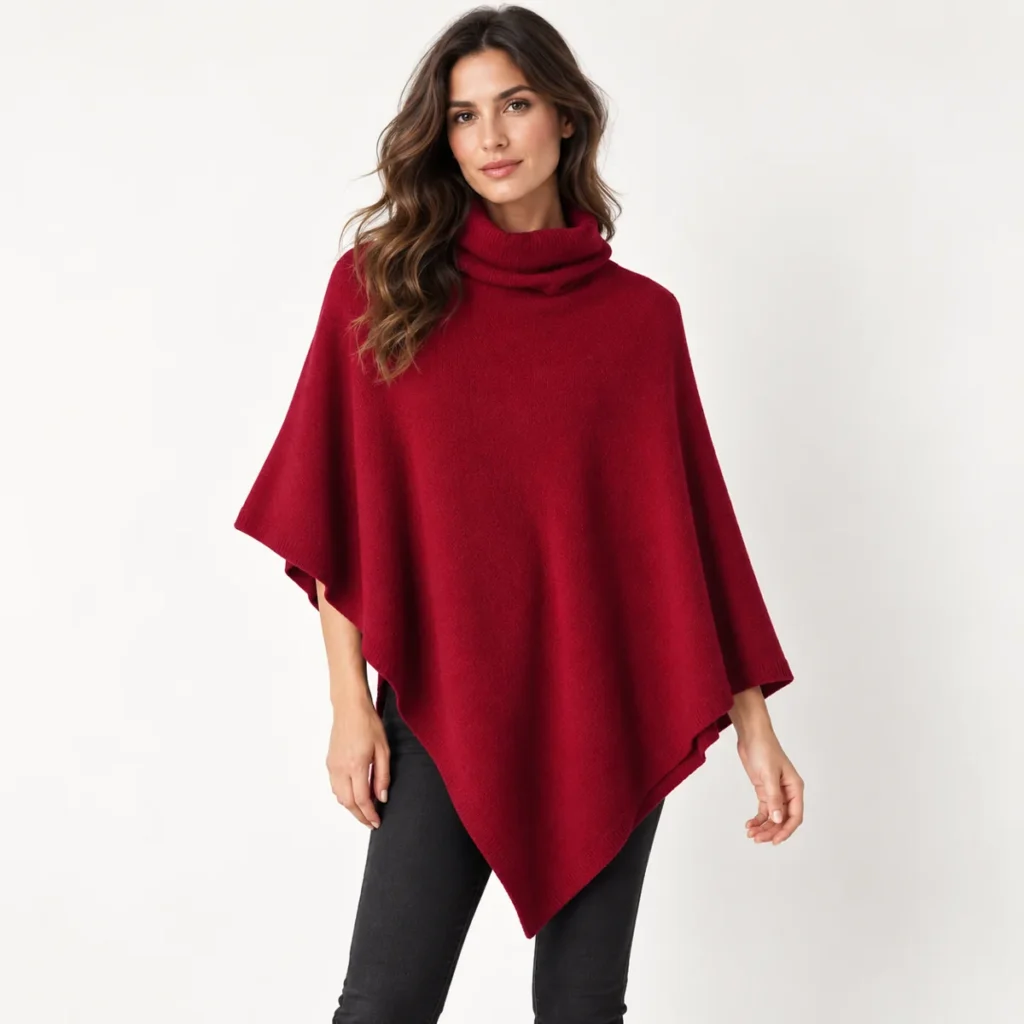 poncho cashmere burgundy chic fit and drape