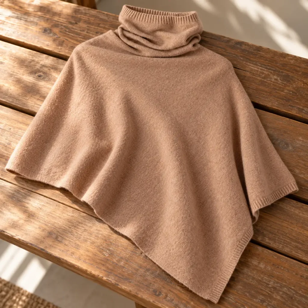 poncho cashmere camel classic construction detail