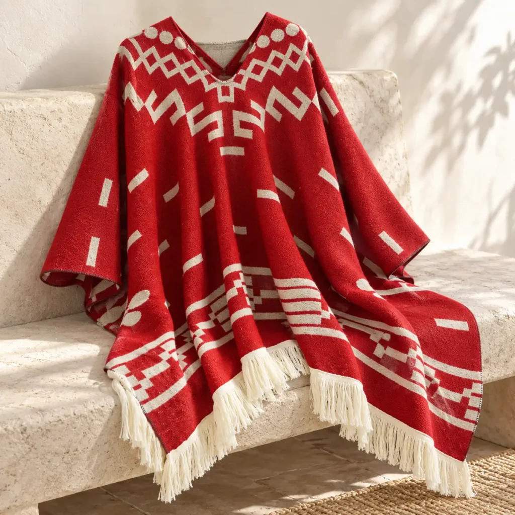 poncho cowboy red classic construction detail