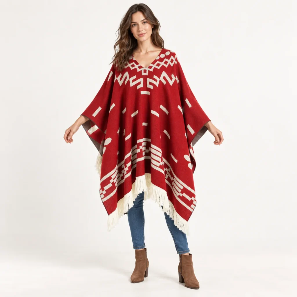 poncho cowboy red classic fit and drape
