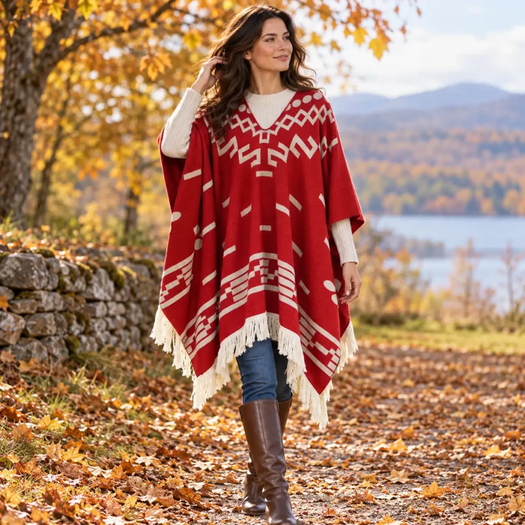 poncho cowboy red classic lifestyle