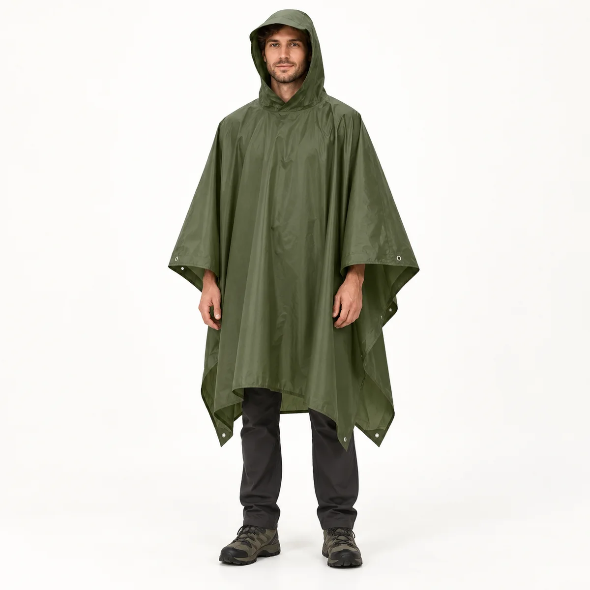 Poncho Festival Army Green 3-in-1 — front view