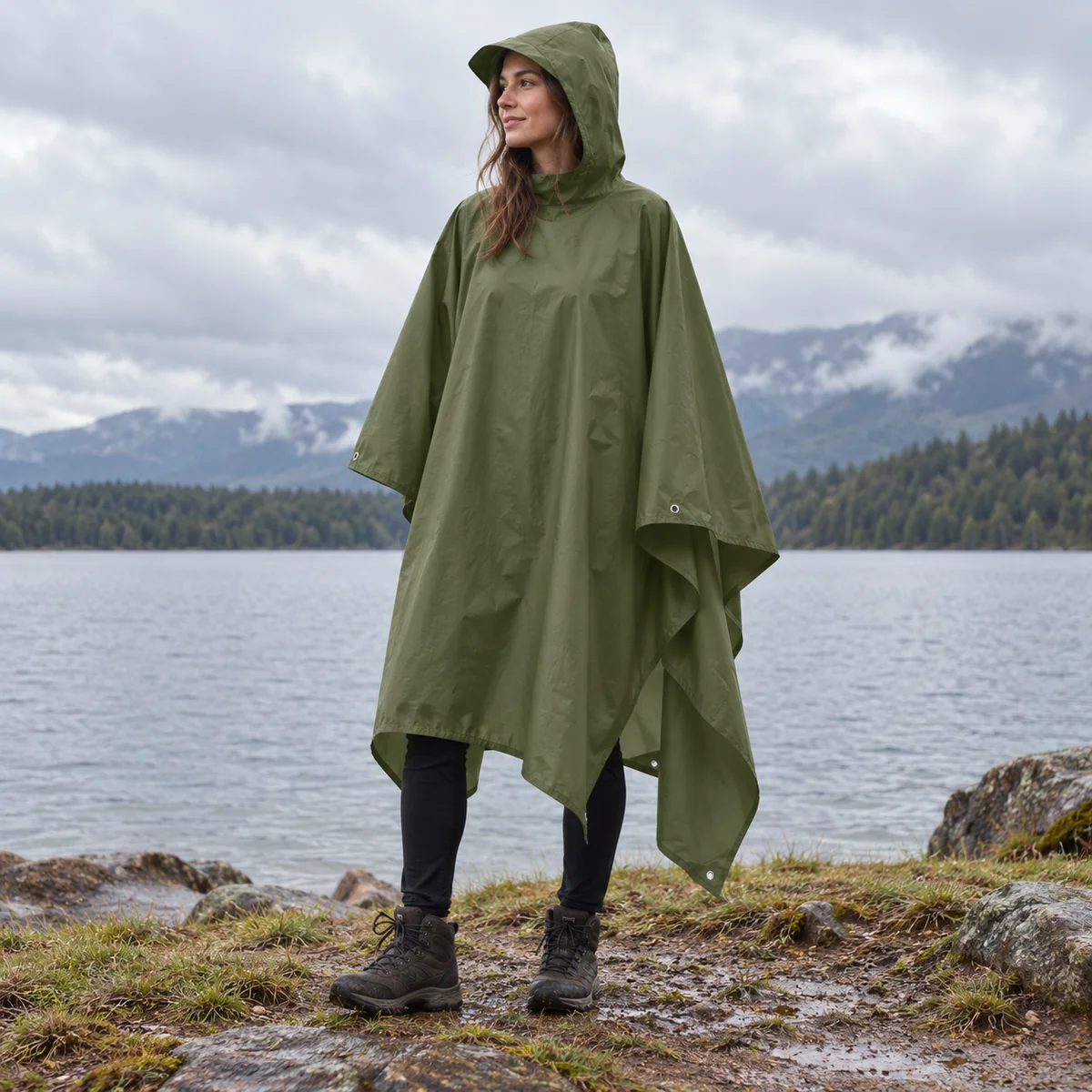 Poncho Festival Army Green 3-in-1 — second lifestyle view