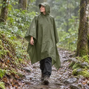 Poncho Festival Army Green 3-in-1 — lifestyle view outdoors