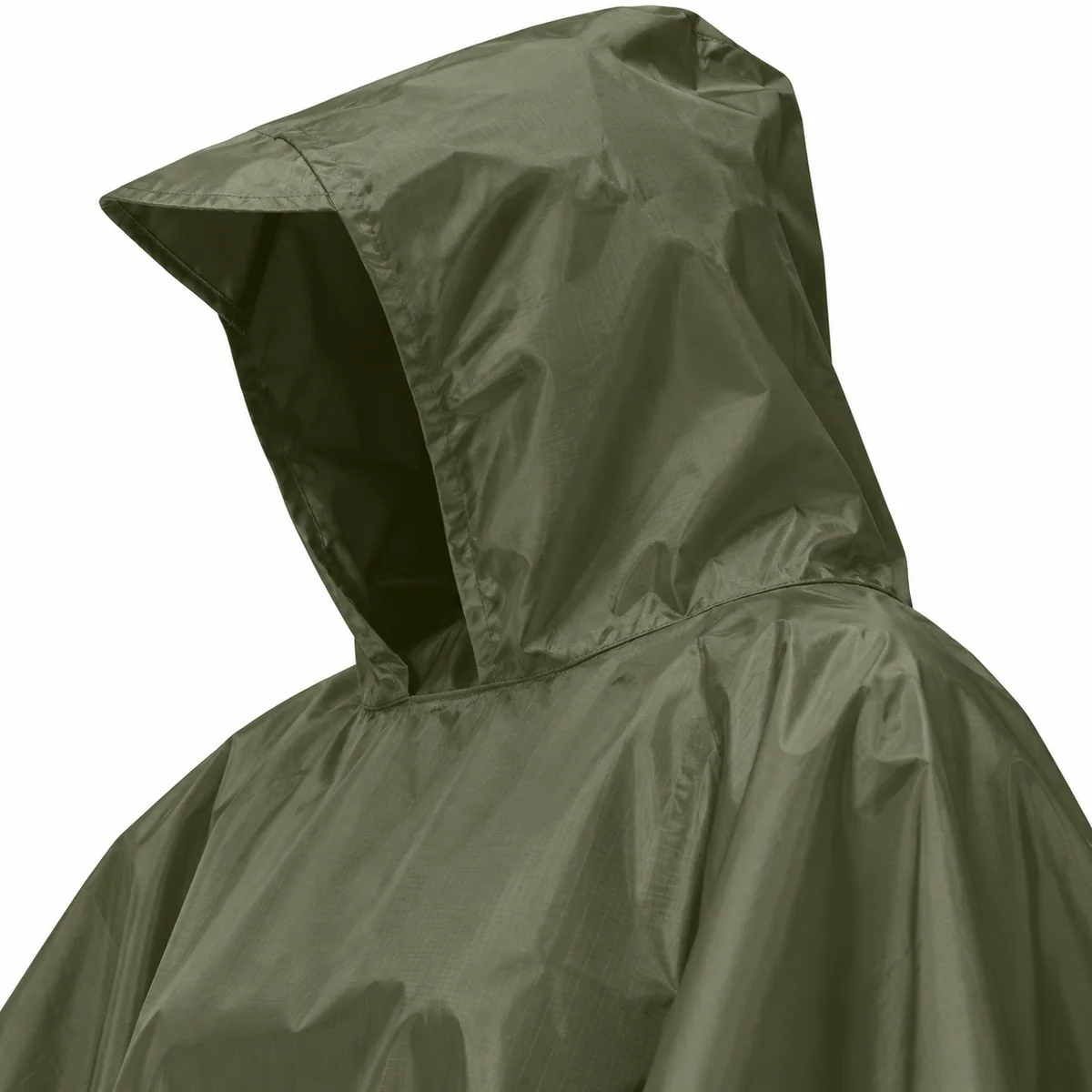 Poncho Festival Army Green 3-in-1 — neckline and fabric detail
