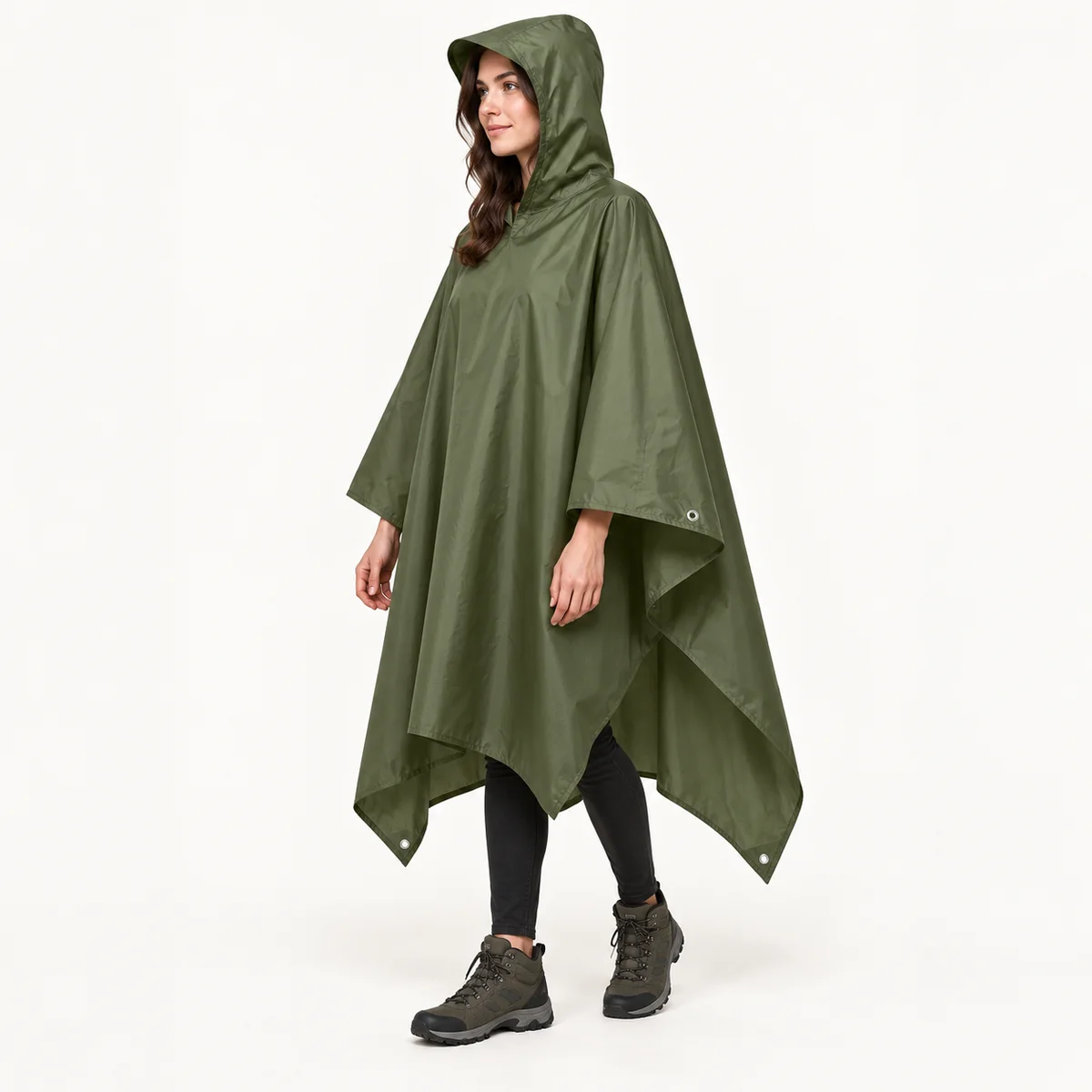 Poncho Festival Army Green 3-in-1 — three-quarter view