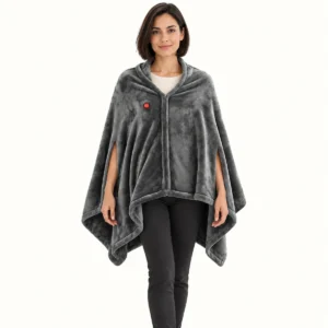 Grey Zip heated fleece cape – Front view